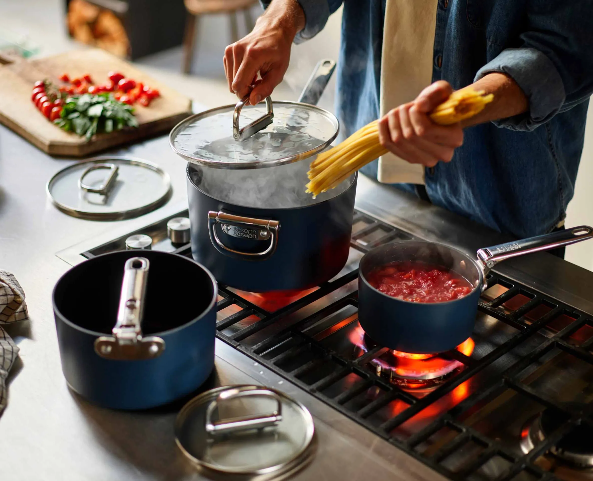 Casserole Space antiadhésive en céramique 15 cm bleue avec poignée pliante et couvercle