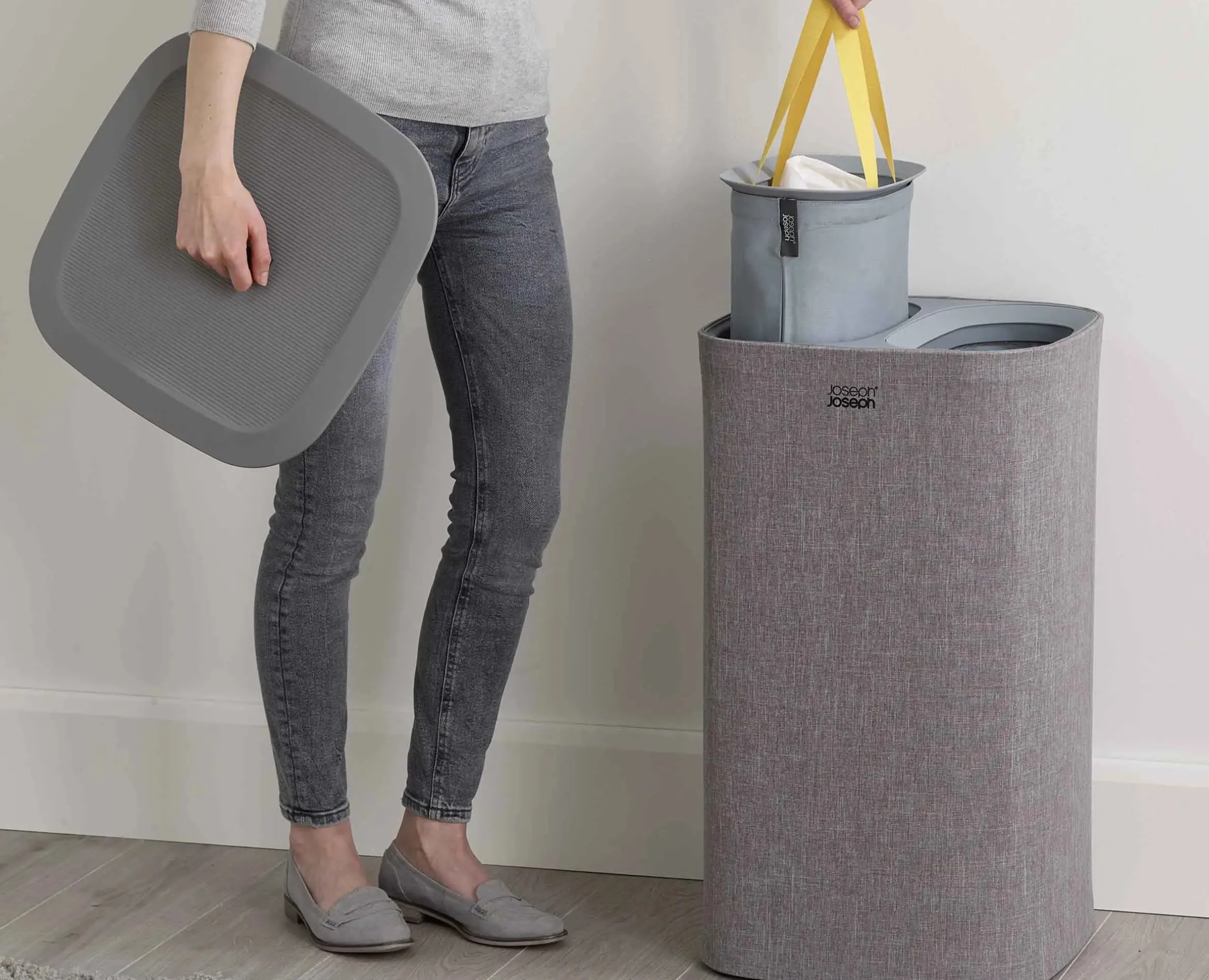 Panier à Linge Deux Compartiments 60L Tota Gris