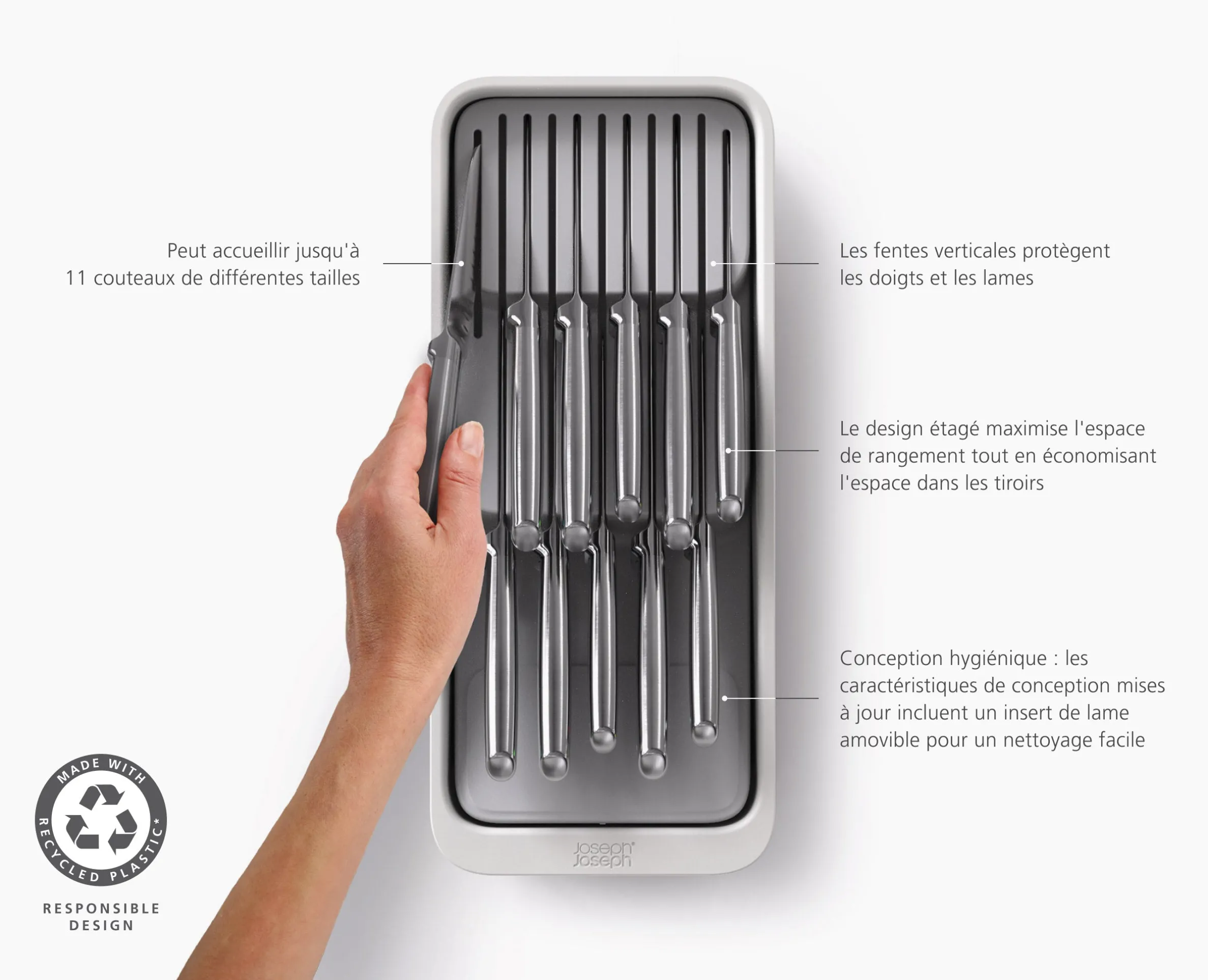 Range-Couteaux Recyclé Compact à 2 Niveaux Drawerstore™