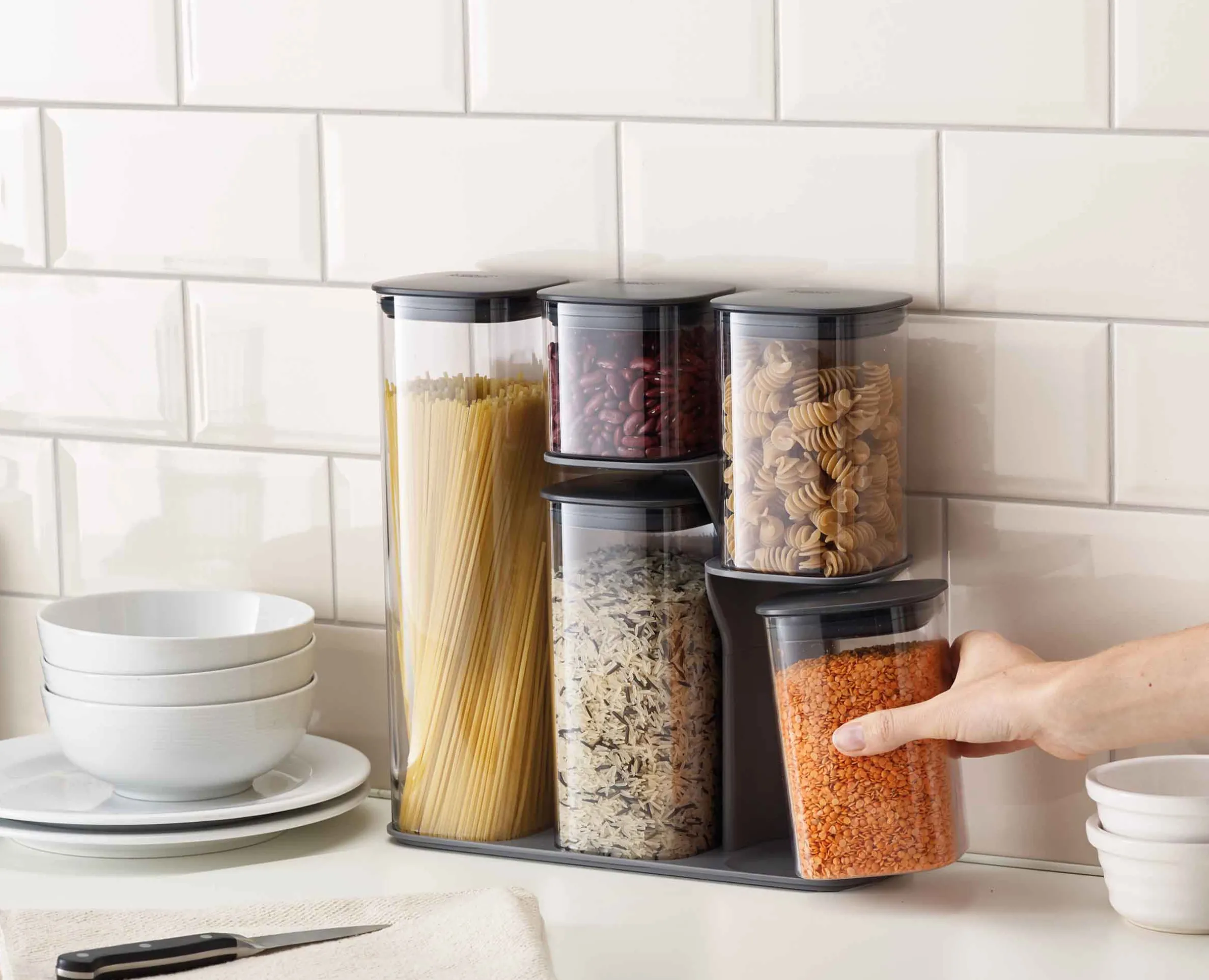 Set de 5 pots de Rangement avec Support en Gris Podium™